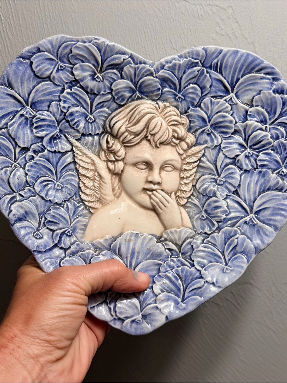 Vintage Italian Made Blue Cherub Relief Wall Art Plaque - Picture 3 of 10
